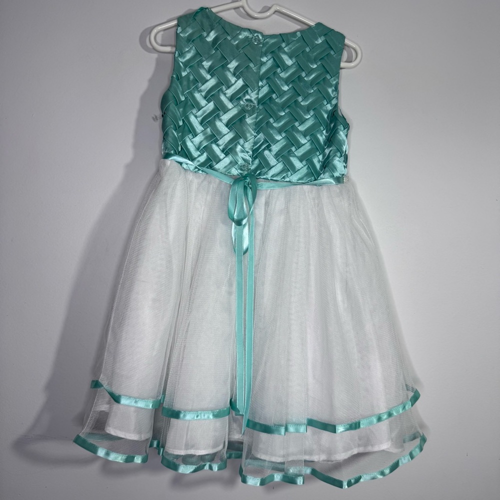 Rare Editions Girls Aqua White Party Dress Bow Tulle Easter Wedding 5 - Picture 4 of 8
